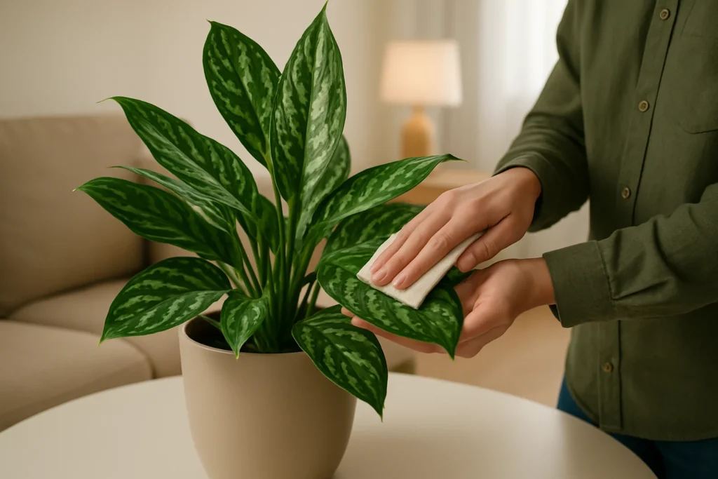 Aglaonema apagada Este passo devolve o visual vibrante