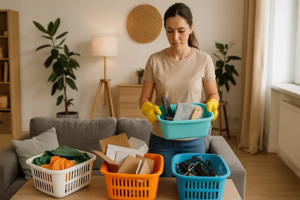 Organização rápida o truque dos 3 cestos que salva sua faxina