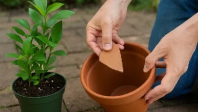 Um pedaço de telha muda o crescimento da planta no vaso
