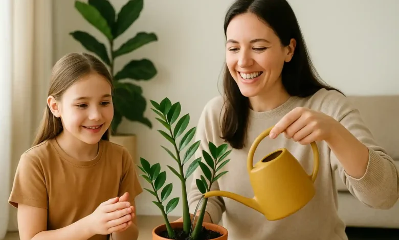 Zamioculca 4 macetes para regar evitando folhas murchas