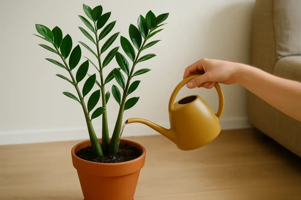 Zamioculca 4 macetes para regar evitando folhas murchas